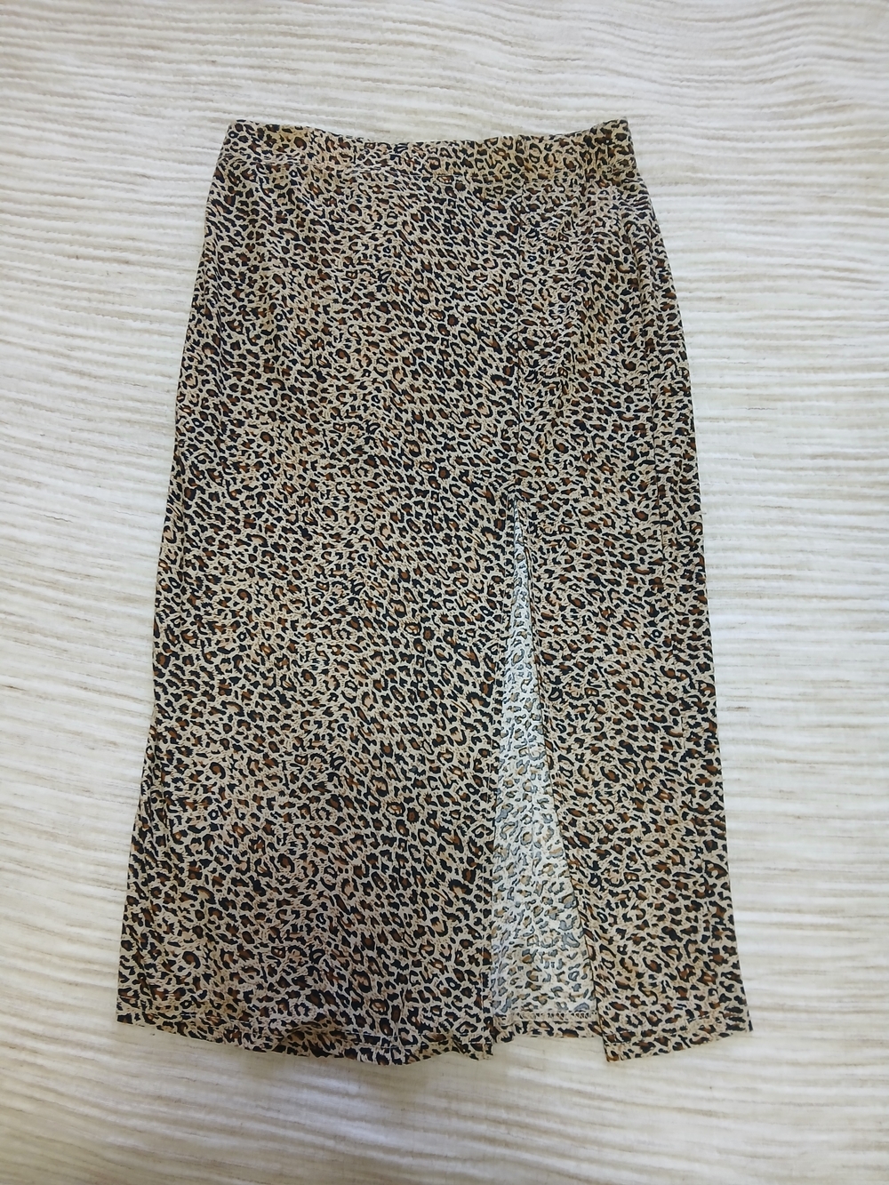 Leopard Print Midi Skirt with Front Slit - Brown/Black